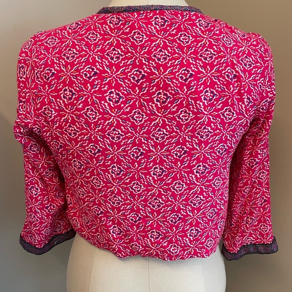 Quilted embellished embroidered boxy cotton open front womens jacket size small - Picture 5 of 7